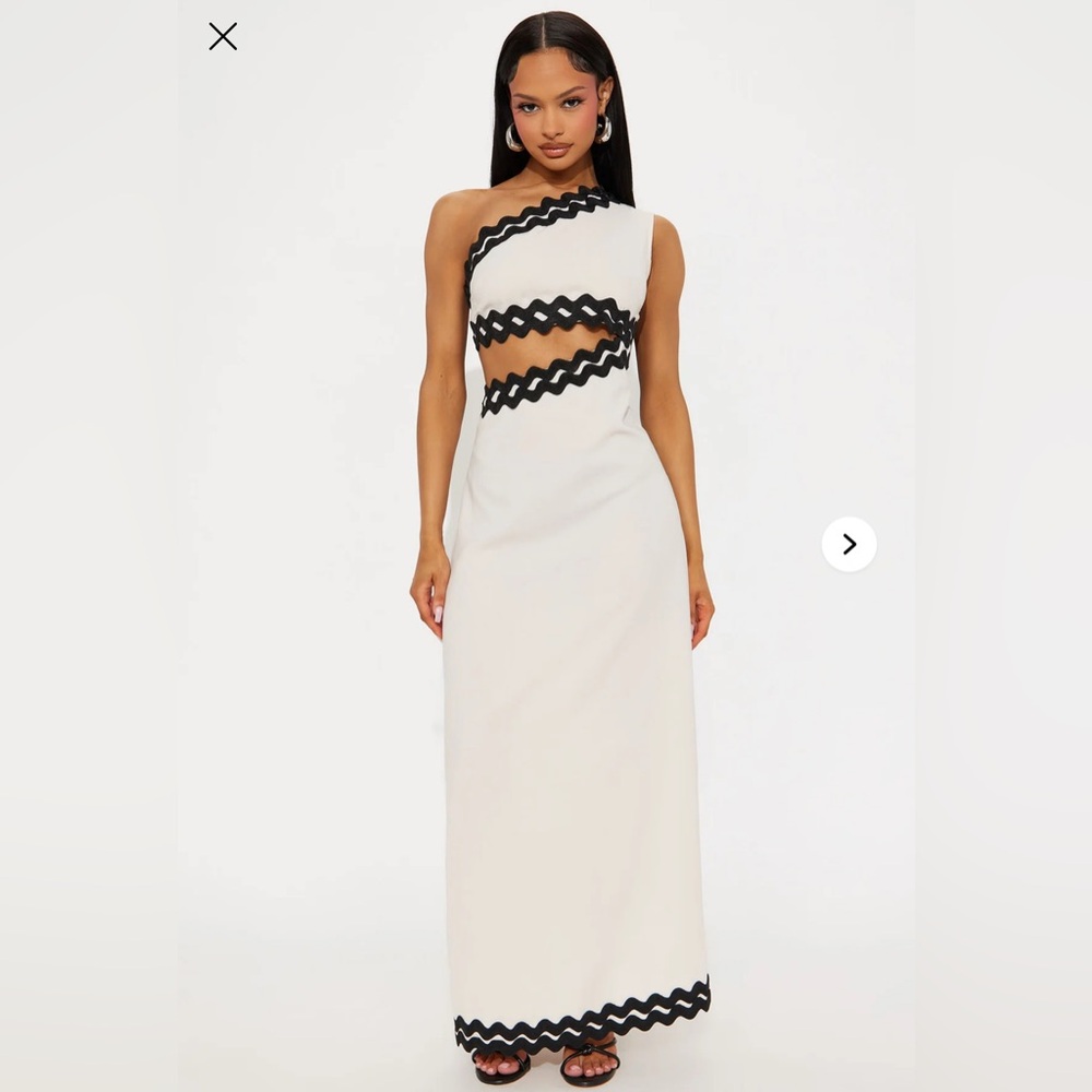 NWT Fashion Nova Simone Linen Maxi One Shoulder Cutout Dress Tan Size Medium